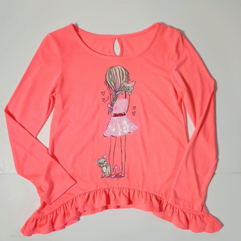 Girl's Neon Orange/Coral Long Sleeve Tee Size: Fits Like A 14/16